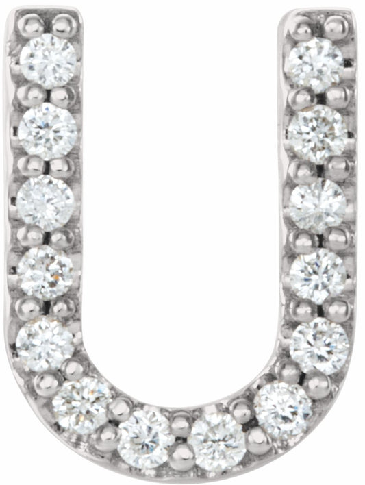 14K White .06 CTW Diamond Single Initial U Earring