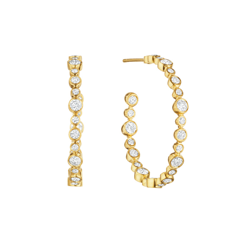 Henri Daussi 18k Yellow Gold Diamond Hoop Earrings