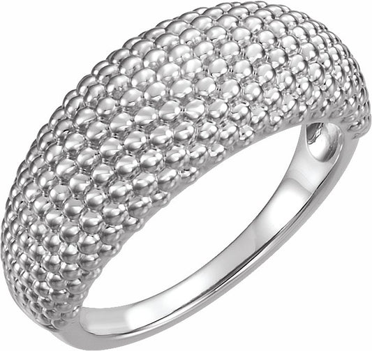 14K White Beaded Dome Ring