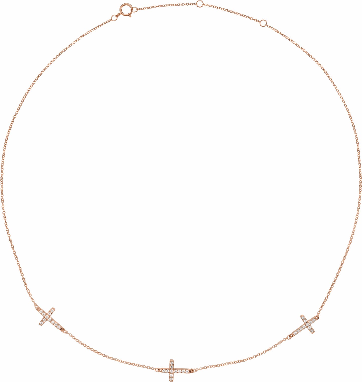 14K Rose 1/4 CTW Diamond 3-Station Cross Adjustable 16-18u201d Necklace