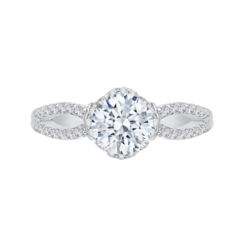 Shah Luxury Round Diamond Engagement Ring with Split Shank In 14K White Gold (Semi-Mount)