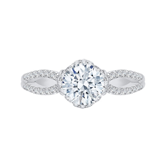 Shah Luxury Round Diamond Engagement Ring with Split Shank In 14K White Gold (Semi-Mount)