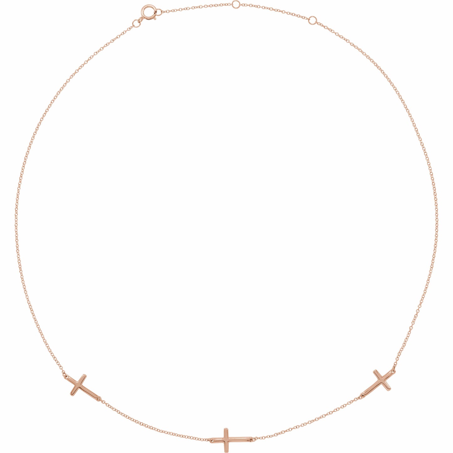 14K Rose 3-Station Cross Adjustable 16-18u201d  Necklace