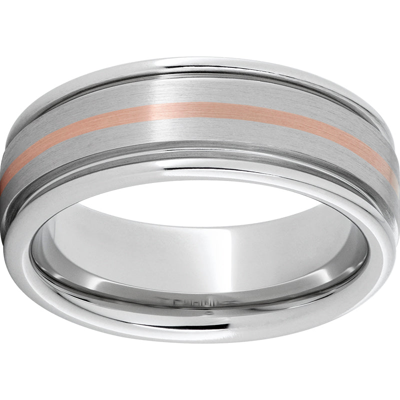 Serinium Rounded Edge Band with a 1mm 14K Rose Gold Inlay and Satin Finish