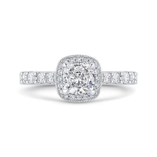 Shah Luxury 14K White Gold Cushion Diamond Halo Engagement Ring (Semi-Mount)