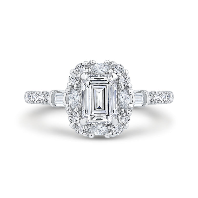 Shah Luxury 14K Two Tone Gold Emerald Cut Diamond Halo Engagement Ring (Semi-Mount)