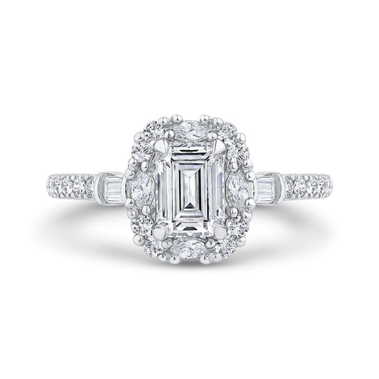 Shah Luxury 14K Two Tone Gold Emerald Cut Diamond Halo Engagement Ring (Semi-Mount)