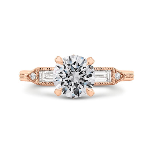 Shah Luxury 14K Rose Gold Round and Baguette Diamond Engagement Ring (Semi-Mount)