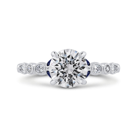 Shah Luxury 14K White Gold Round Diamond Engagement Ring with Sapphire (Semi-Mount)