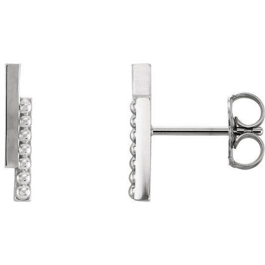 Stuller 14k White Gold Beaded Bar Earrings