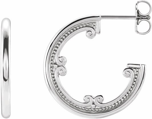 14K White 20 mm Vintage-Inspired Hoop Earrings