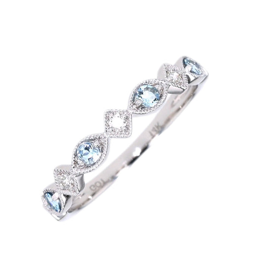 Gems One 14Kt White Gold Diamond (1/20Ctw) & Aquamarine (1/6 Ctw) Ring