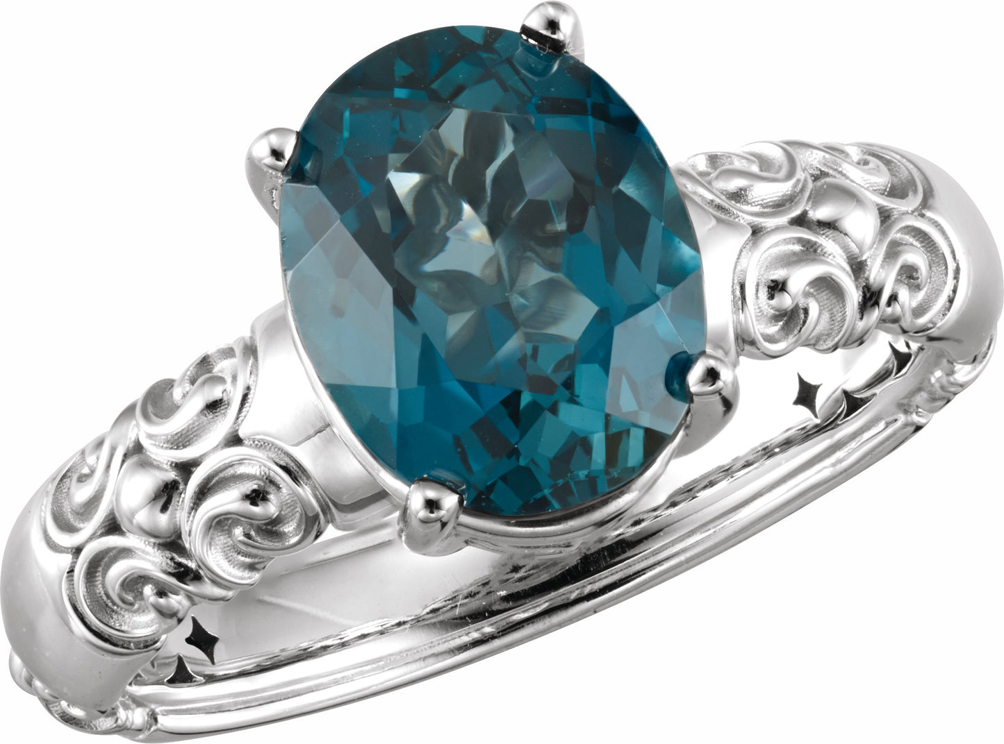 14K White 10x8 mm London Blue Topaz Ring