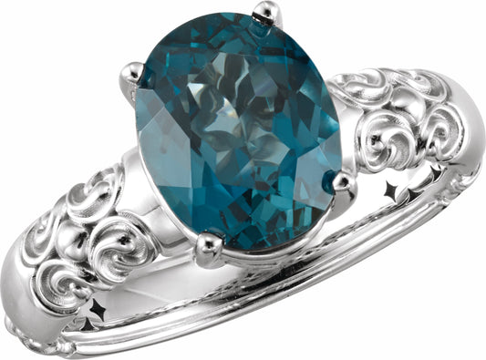 14K White 10x8 mm London Blue Topaz Ring
