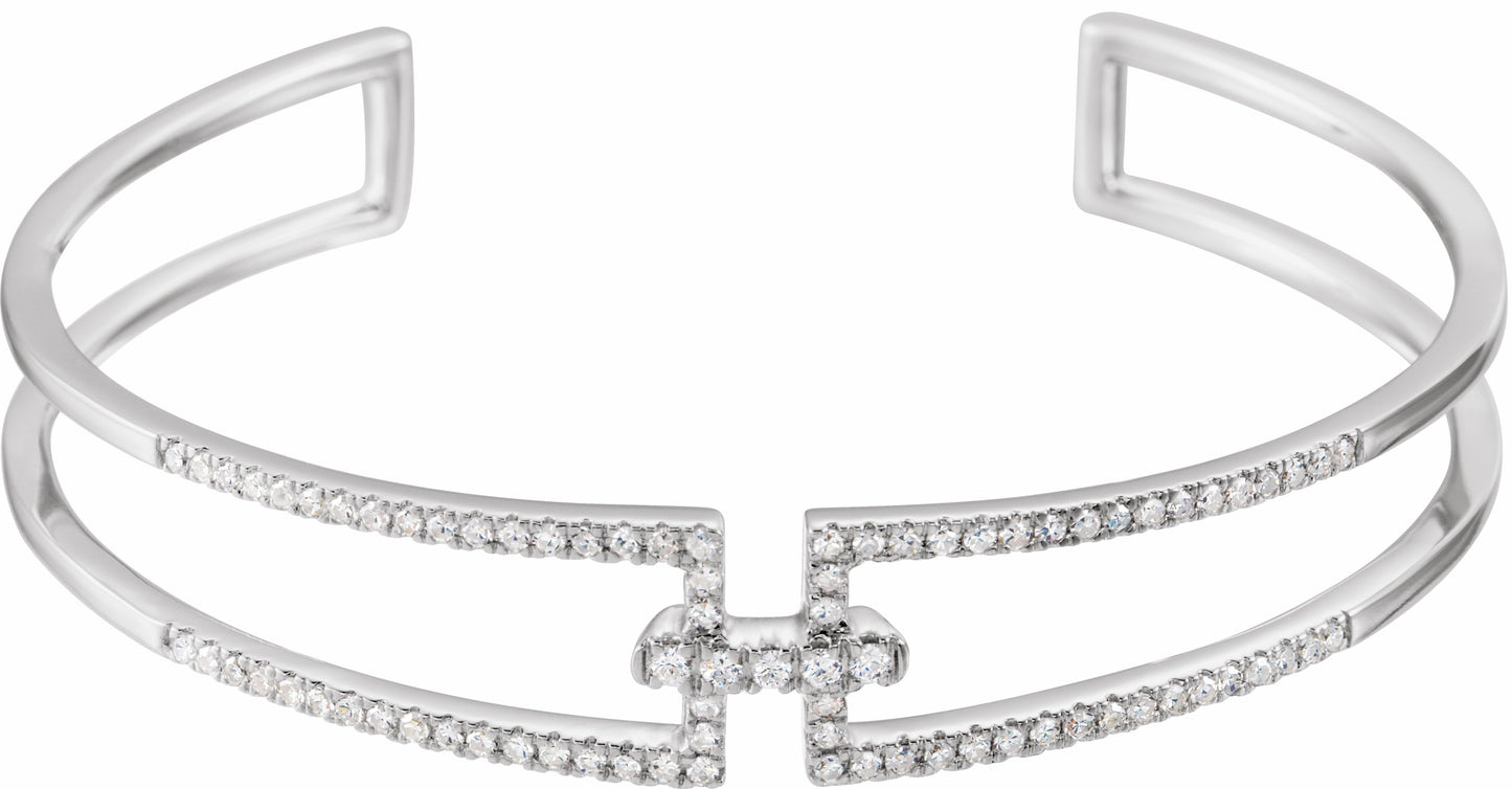 14K White 3/4 CTW Diamond Cuff 6 Bracelet
