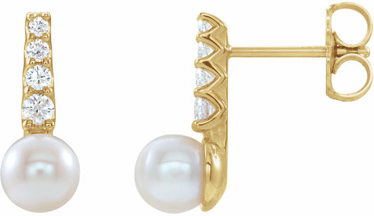 14K Yellow Freshwater Cultured Pearl & 1/6 CTW Diamond Earrings