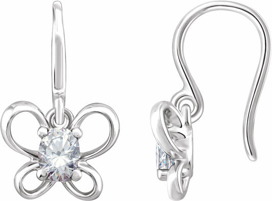 14K White 4x3 mm Oval April Youth Butterfly Birthstone Earrings