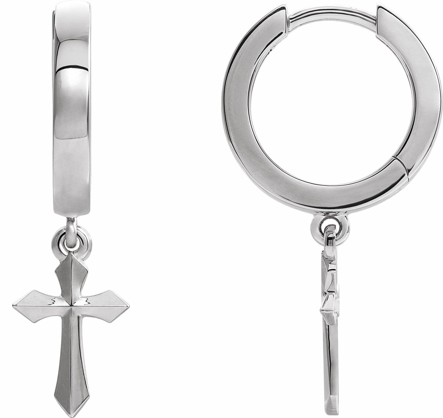 14K White Cross Drop Earrings