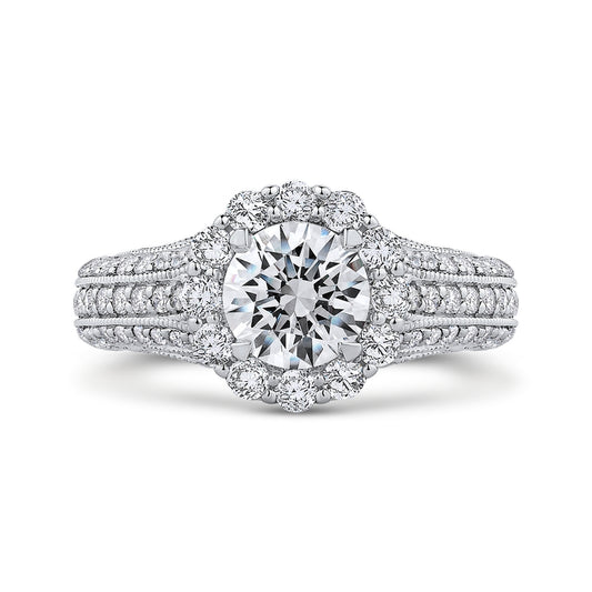 Shah Luxury Round Diamond Halo Engagement Ring with Split Shank In 14K White Gold (Semi-Mount)