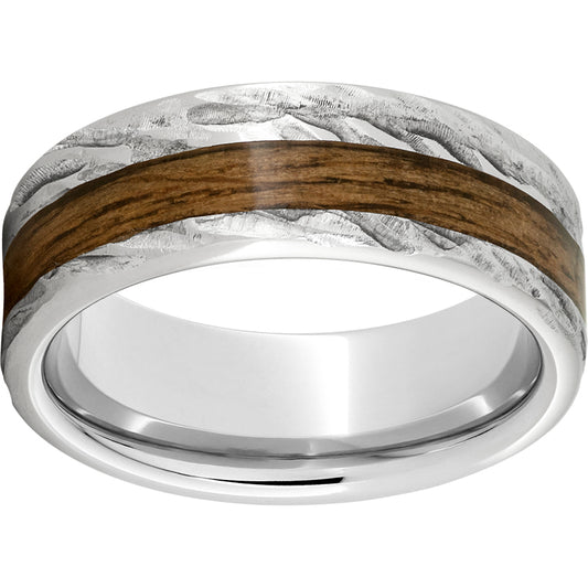 Serinium Pipe Cut Band with Bourbon Barrel Aged Inlay and Bark Finish