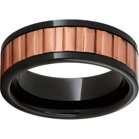 Black Diamond Ceramic Pipe Cut Band with a New Jersey Pattern Copper Inlay