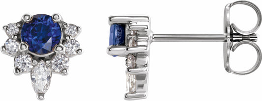 Platinum Blue Sapphire & 1/6 CTW Diamond Earrings
