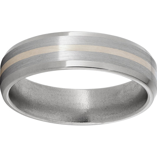 Titanium Beveled Edge Band with a 1mm Sterling Silver Inlay and Satin Finish
