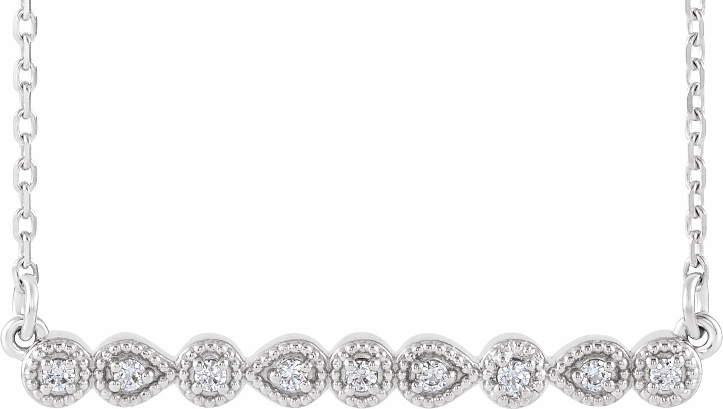 14K White .07 CTW Diamond Milgrain Bar 16-18 Necklace