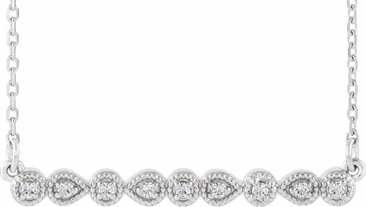 14K White .07 CTW Diamond Milgrain Bar 16-18 Necklace