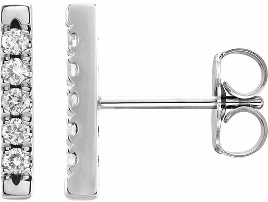 14K White 1/8 CTW Diamond French-Set Bar Earrings