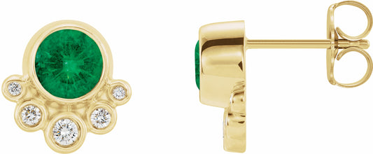 14K Yellow Emerald & 1/8 CTW Diamond Earrings
