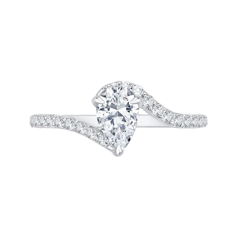 Shah Luxury 14K White Gold Pear Diamond Promise Engagement Ring (Semi-Mount)