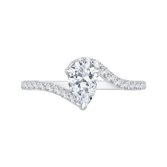 Shah Luxury 14K White Gold Pear Diamond Promise Engagement Ring (Semi-Mount)