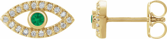 14K Yellow Emerald & White Sapphire Earrings