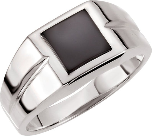 14K White 8 mm Square Onyx Ring