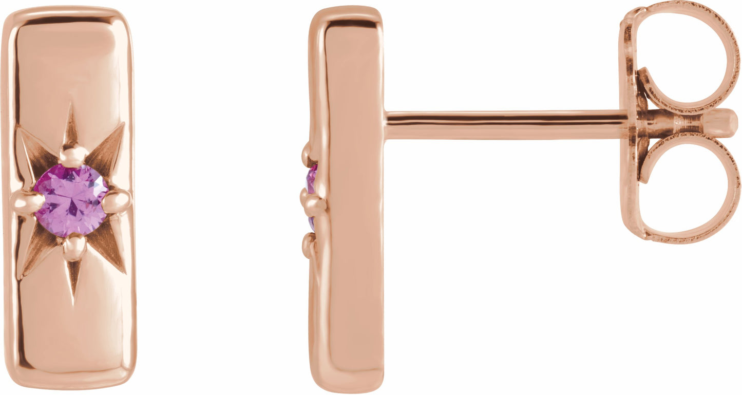 14K Rose Pink Sapphire Starburst Bar Earrings