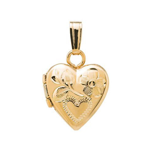 14K Yellow Gold engraved Heart Child's Locket