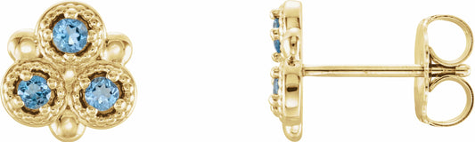 14K Yellow Aquamarine Three-Stone Earrings