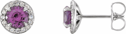 14K White 4 mm Round Amethyst & 1/10 CTW Diamond Earrings