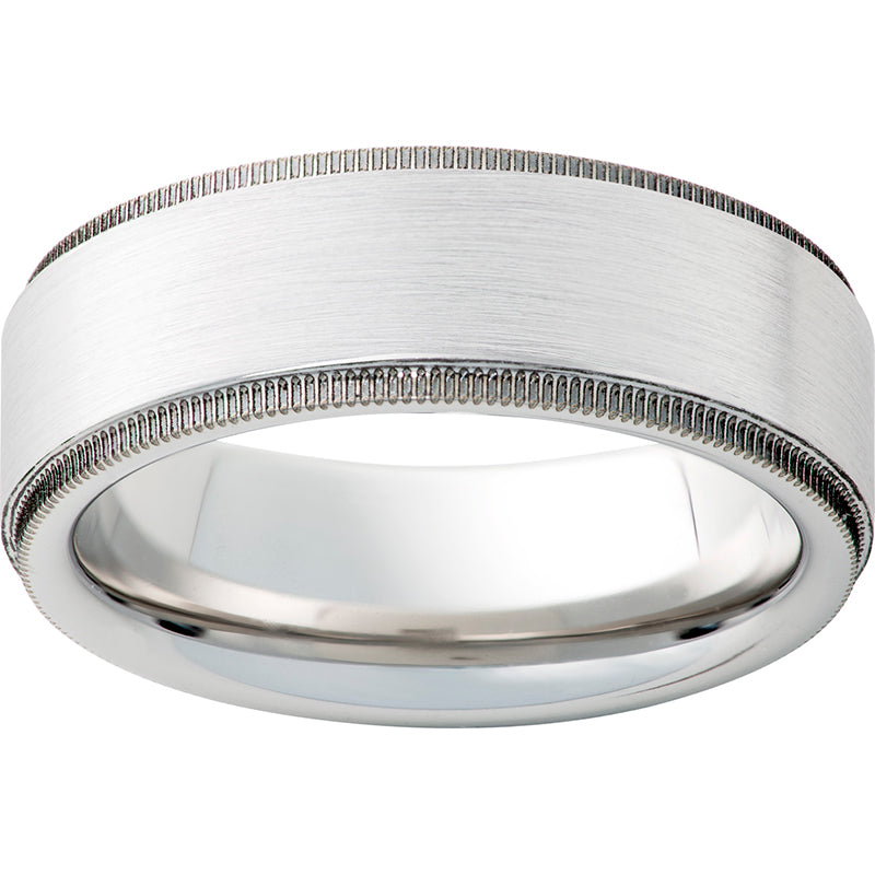Serinium Flat Band with Milgrain Textured Edges and Satin Finish