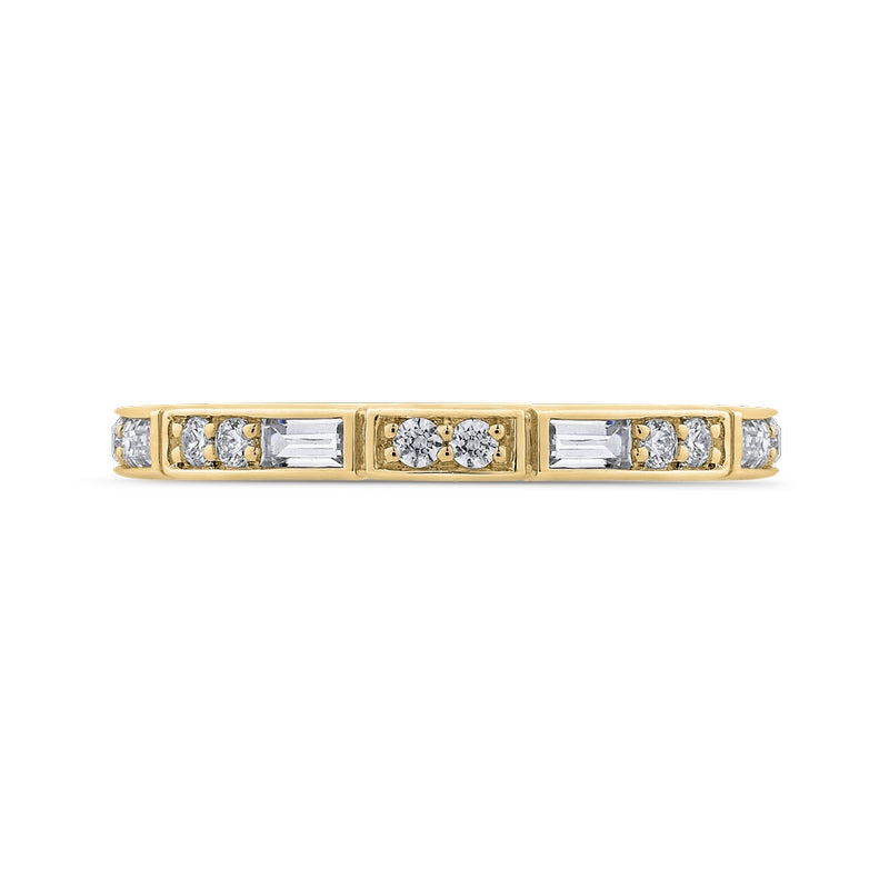Shah Luxury 14K Yellow Gold Round and Baguette Diamond Wedding Band
