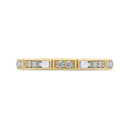Shah Luxury 14K Yellow Gold Round and Baguette Diamond Wedding Band