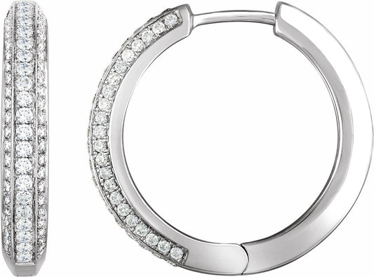 14K White 3/4 CTW Diamond Hoop Earrings