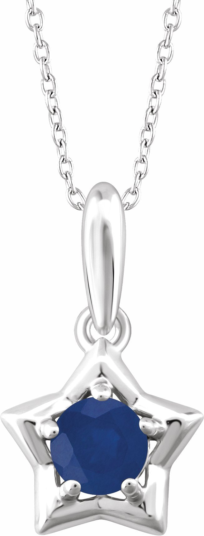 14K White 3 mm Round September Youth Star Birthstone 15 Necklace