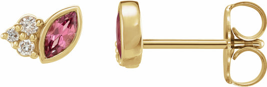 14K Yellow Pink Tourmaline & .05 CTW Diamond Earrings