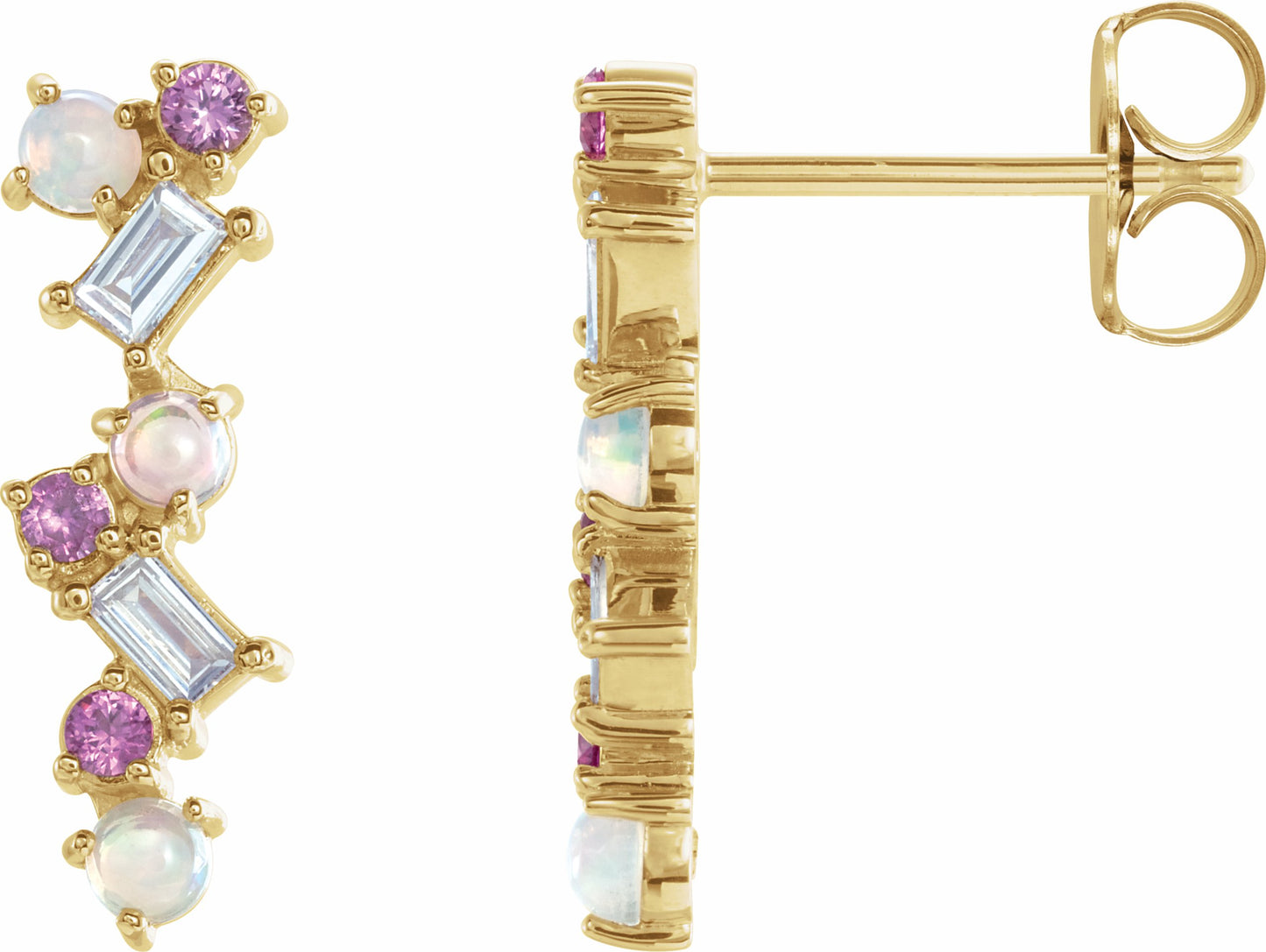 14K Yellow Ethiopian Opal, Pink Sapphire & 1/10 CTW Diamond Scattered Bar Earrings