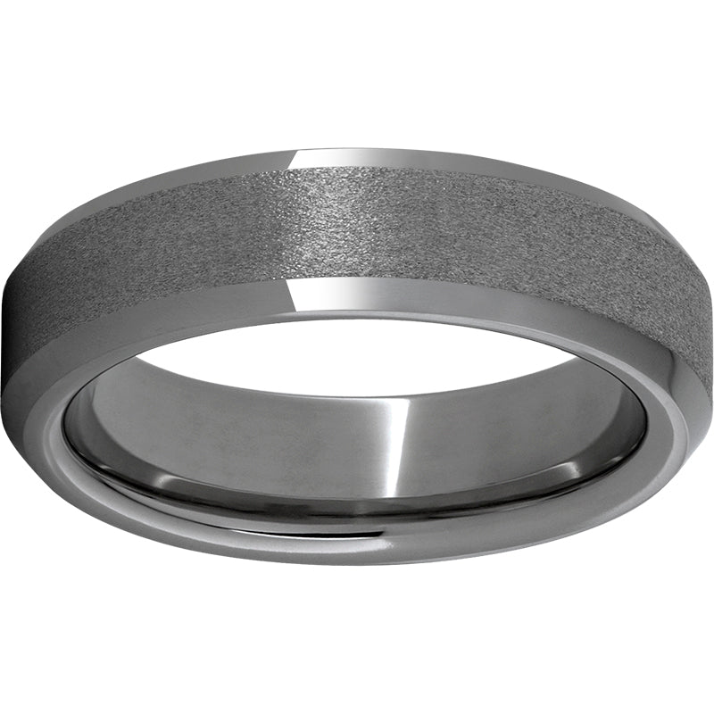 Rugged Tungsten  6mm Beveled Edge Band with Stone Finish