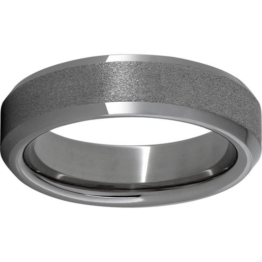 Rugged Tungsten  6mm Beveled Edge Band with Stone Finish