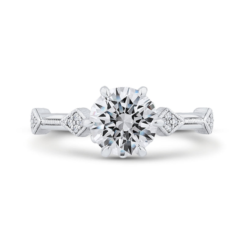Shah Luxury 14K White Gold Round Cut Diamond Engagement Ring (Semi-Mount)