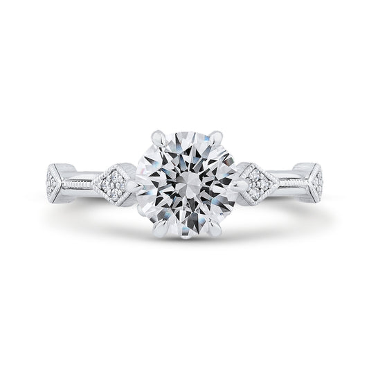 Shah Luxury 14K White Gold Round Cut Diamond Engagement Ring (Semi-Mount)